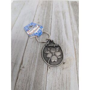 Georgia Dogwood Souvenir Keychain With Engraved Flower Design & State Name